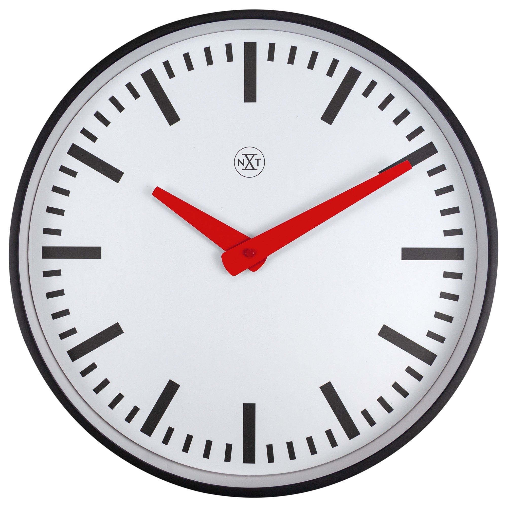 NeXtime Clocks Newcastle wall clock, 25.5cm, silent operation, plastic construction, front view showing clock face and design.